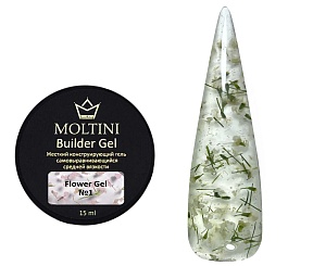 Moltini, Гель конструирующий с сухоцветами “Flower Gel” №001- прозрачный/белый, 15 мл.