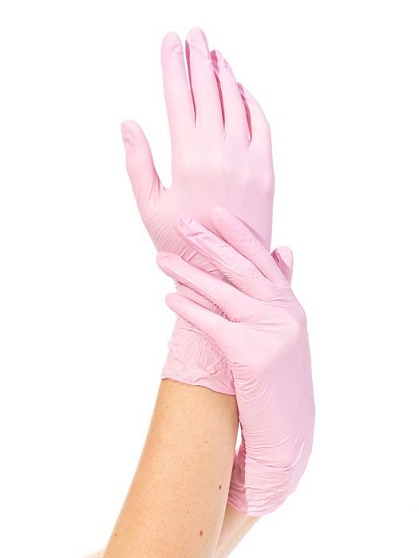 Перчатки нитриловые NitriMAX, розовые размер M, 50 пар/уп (3,5 гр)
