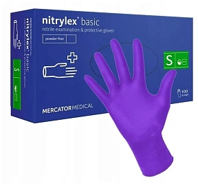 Перчатки нитриловые Mercator Medical фиолетовые размер S, 50 пар/уп. (3,5 гр.)