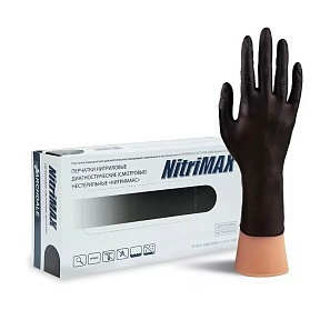 Перчатки нитриловые NitriMAX, чёрные размер M, 50 пар/уп (3,5 гр)